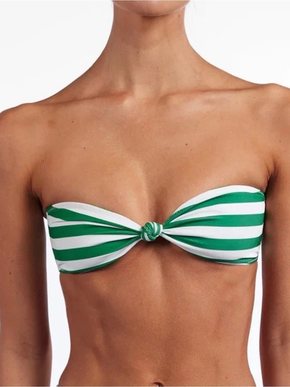 Striped Green & White Bandeau Knot Swim Top - Women